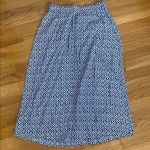 LOFT Black and White Smocked Midi Skirt